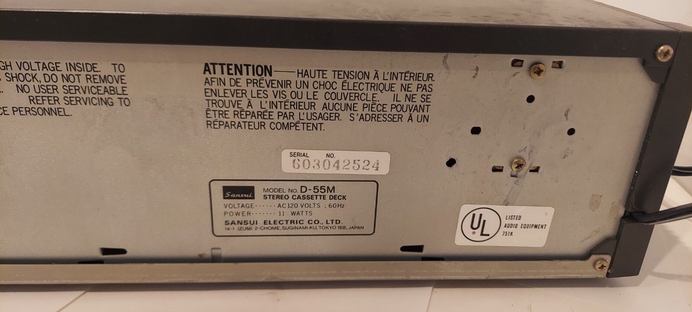 SANSUI D-55M Stereo Cassette Deck Needs Belts