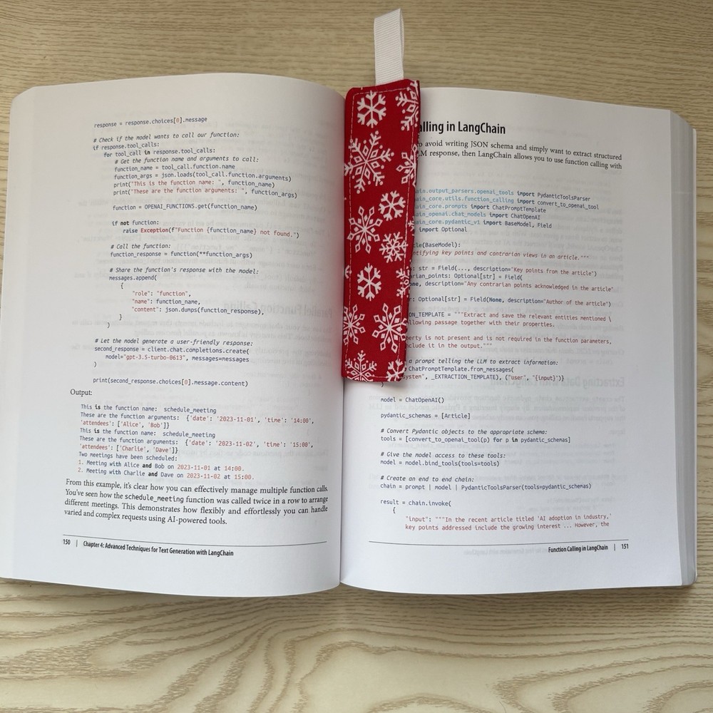BibbitySnaps Handmade Red Fabric Bookmark with Snowflake Pattern Christmas