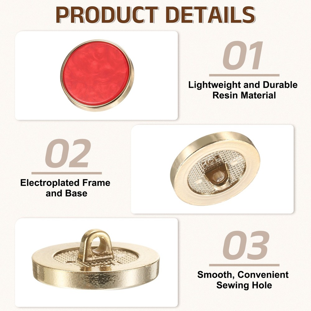 5Pcs Round Button, 25mm/1" Resin Decorative Pattern Button, Red