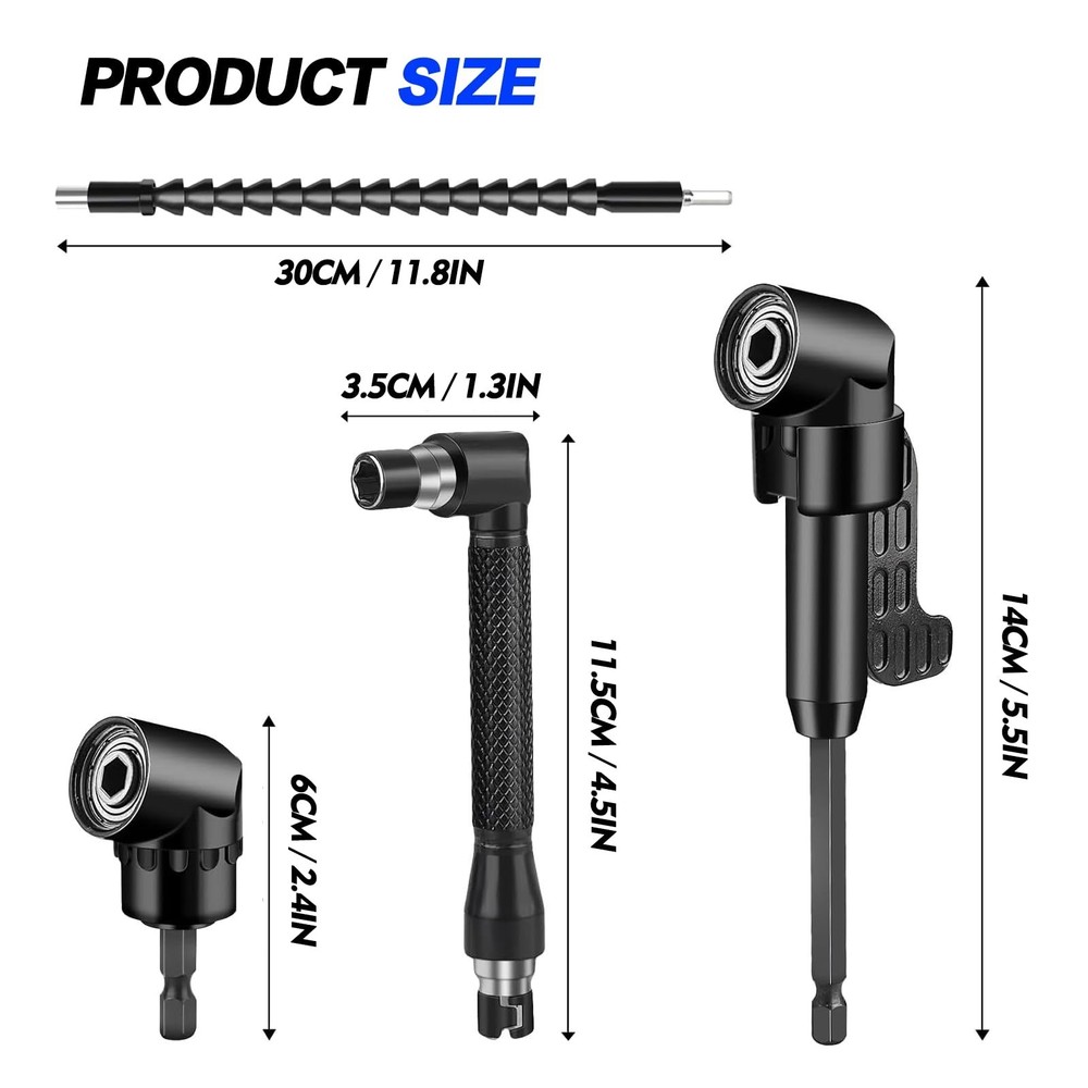 17Pcs Drill Bit Extension, Include 2Pcs 105°Right Angle Electric Drill Adap