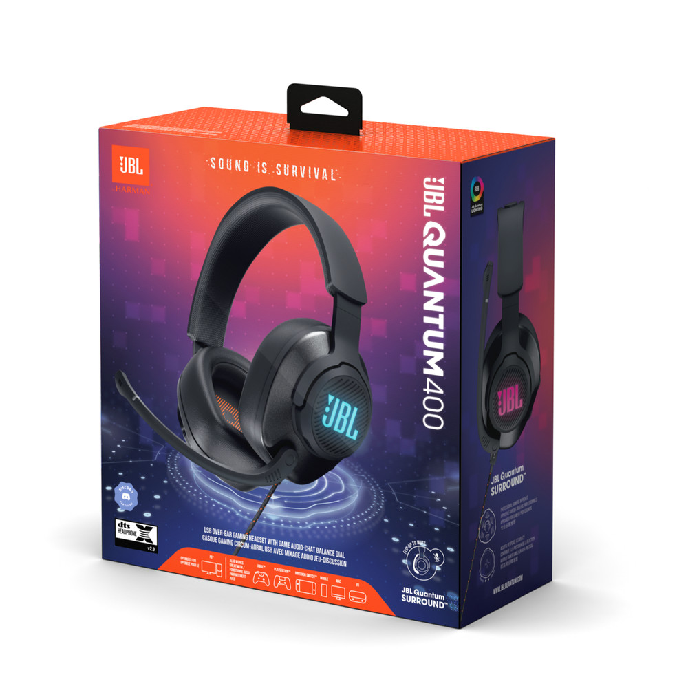 JBL Quantum 400, USB over-ear PC gaming headset with game-chat dial