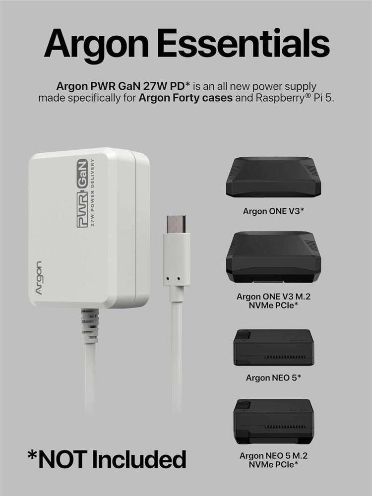 Argon Poly+5 Case with Active Cooler for Raspberry Pi 5 | with Argon THRML 30Mm
