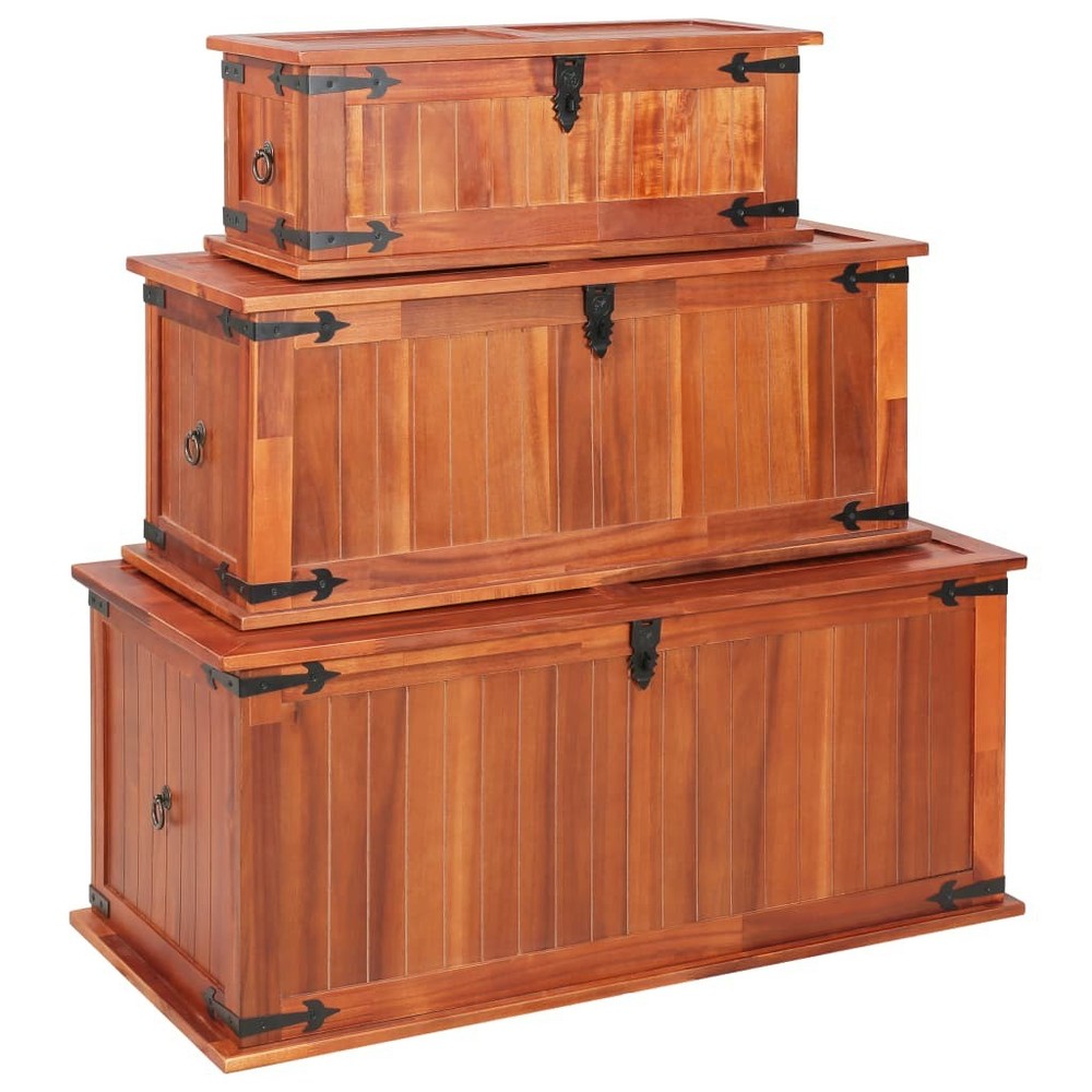 NNEVL Storage Chests 3 pcs Solid Acacia Wood