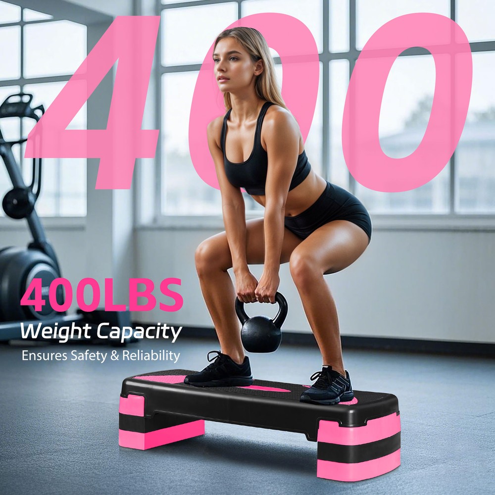 31" Adjustable Exercise Step Platform, 3-Level Height Non-Slip Surface Pink
