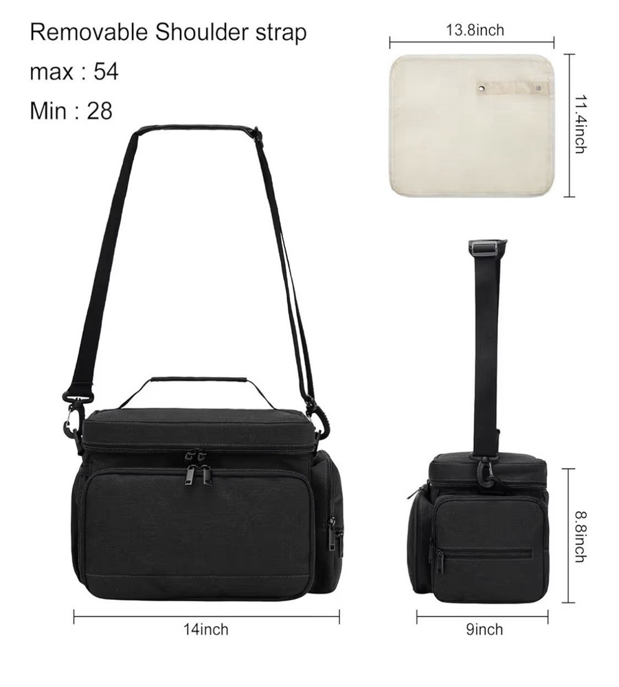 Black Breast Pump Accessory Organizer Bag, Removable Strap, 14x9x8.8"