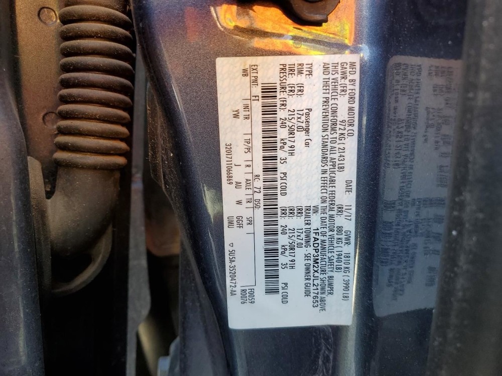 LEFT REAR DOOR WINDOW REGULATOR OEM 2017 FORD FOCUS