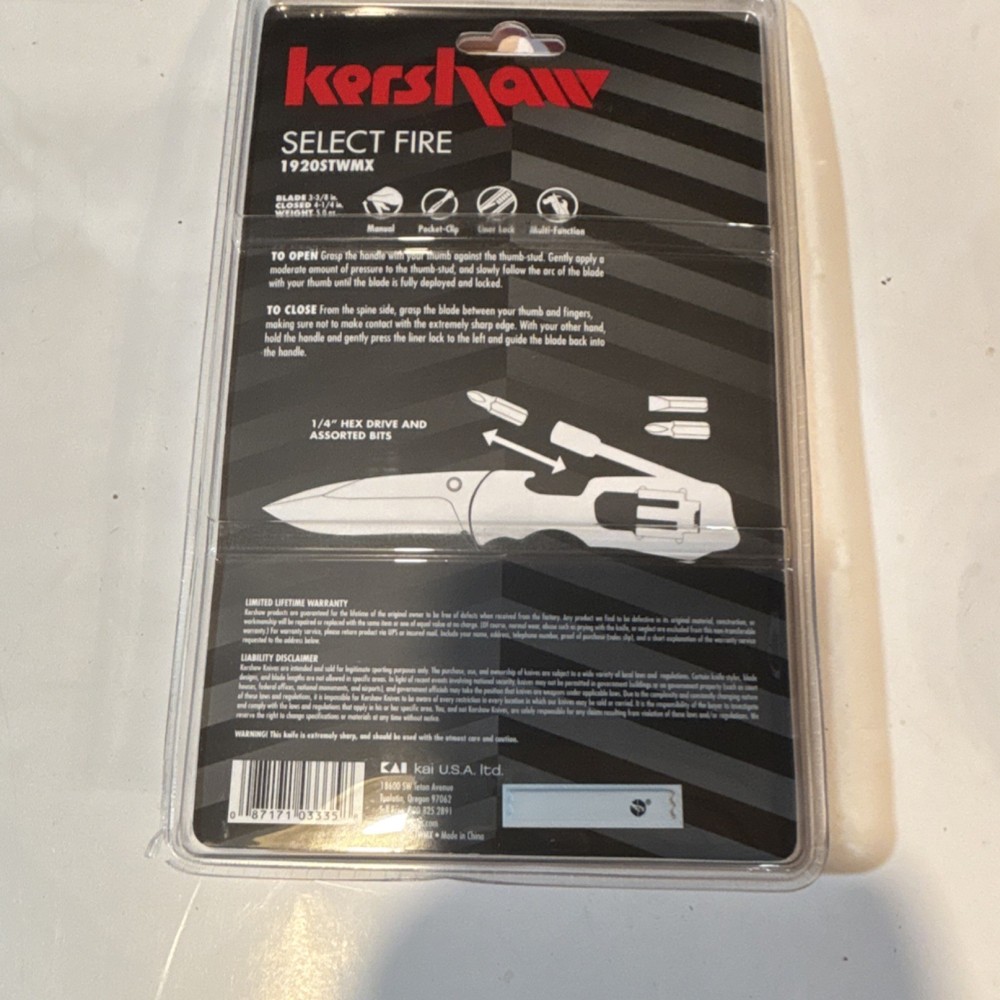 Kershaw Select Fire Multi-Function Pocket Knife 1920STWMX, 3.4" SS Blade, Black