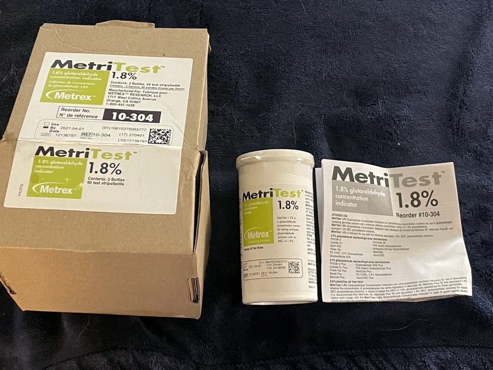 MetriTest 1.8% Glutaraldehyde Concentration Indicator 60 Test Strips Exp 2027