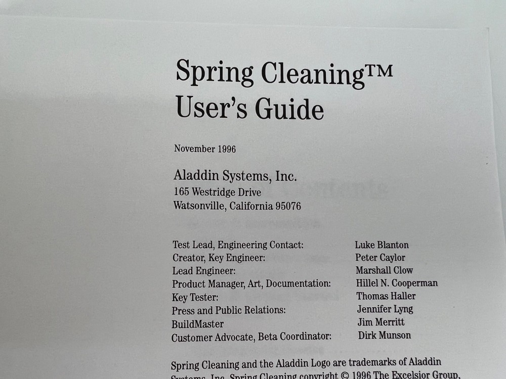 Alladin Spring Cleaning Users Guide / Apple Macintosh Computers