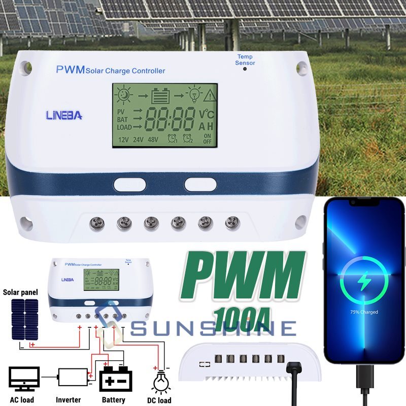 100AMP PWM Solar Charge Controller For 12V 24V 48V DC Panel Battery Regulator US
