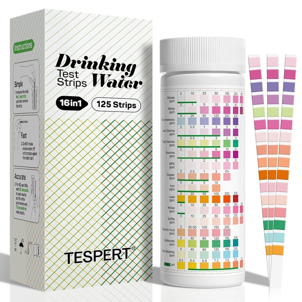 Drinking Water Strips 125ct 16 in 1 – 30s Quick Screening for Hardness, pH, ...