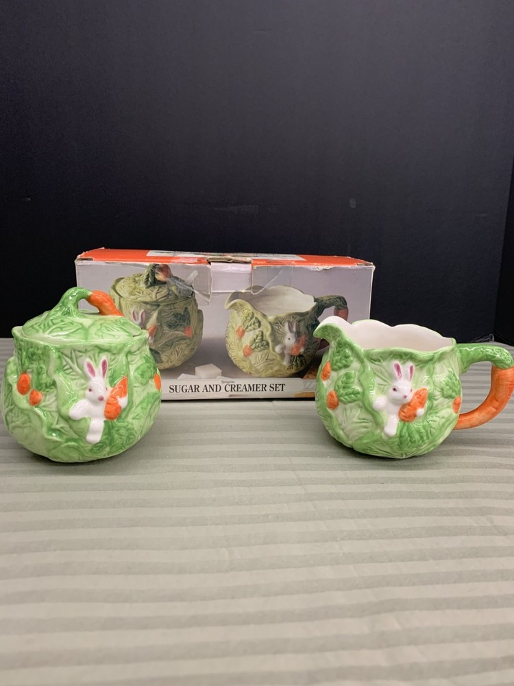 Hometrends Springtime Sugar & Creamer Cabbage/Rabbits READ