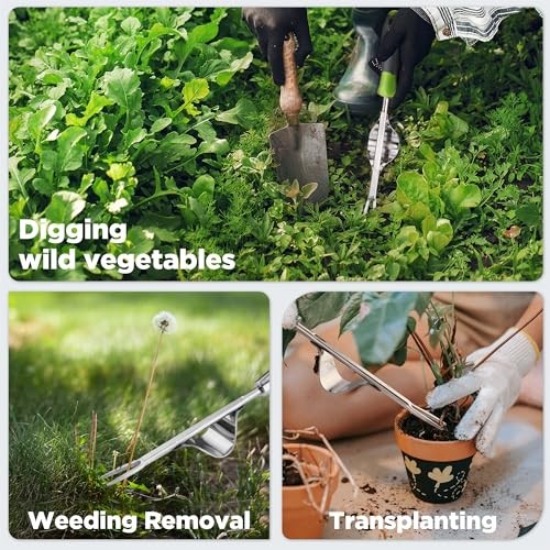 Weed Puller Tool, Metal Leverage Base and V-Shaped Forks for Easy Weed