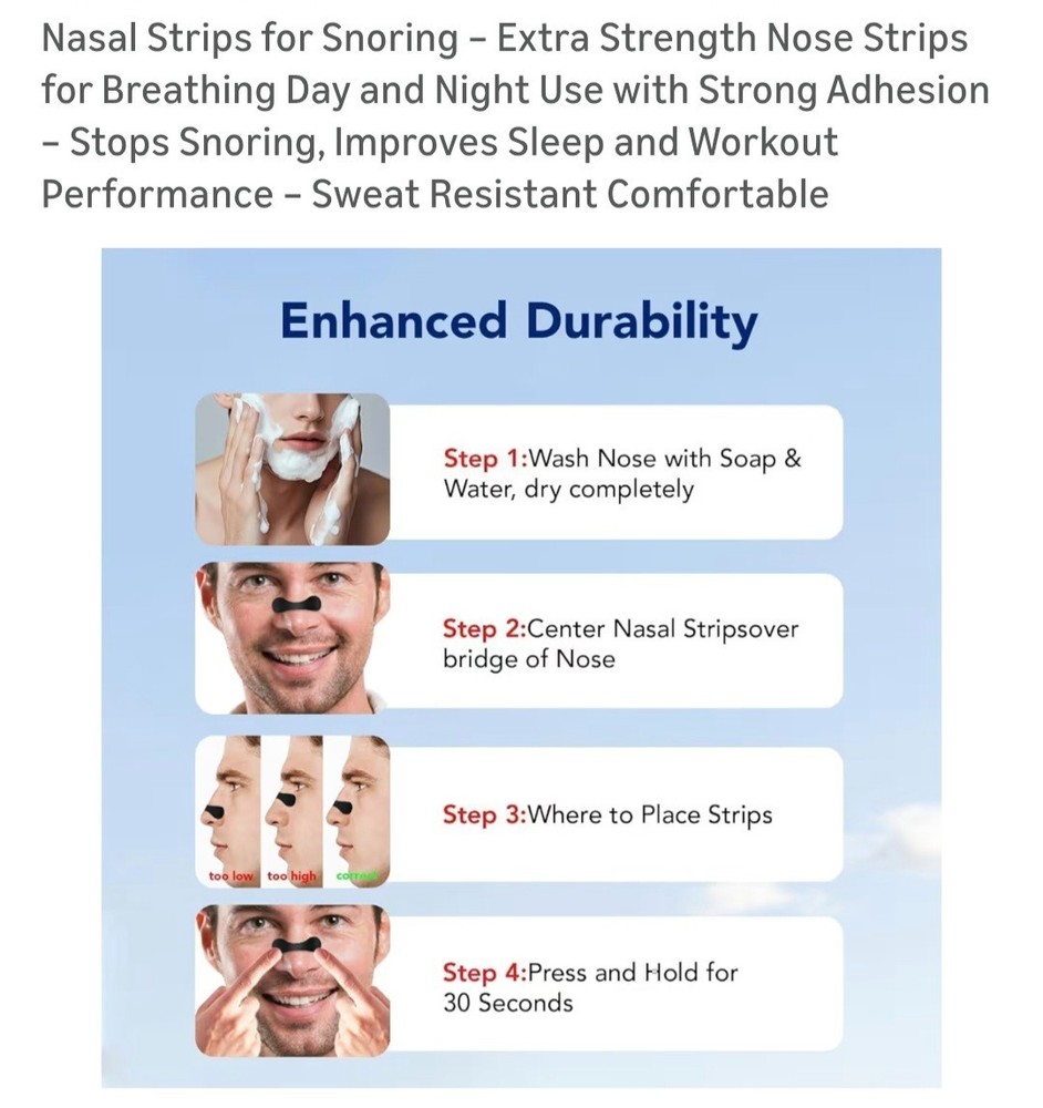 Nasal Strips for Snoring, Extra Strength, black, strong adhesion