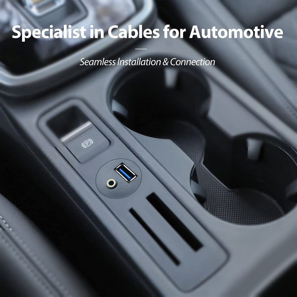 Flush Mount USB RCA AUX Extension Cable Dashboard Panel Port