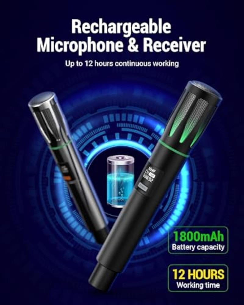 Professional Wireless Microphones, Rechargeable UHF Dynamic Microphone