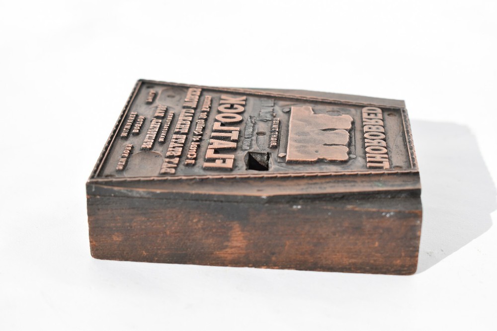 ANTIQUE PRINTER BLOCK ADVERTISING "THOROBRED" THREAD SPOOL SPRINGFIELD, MASS