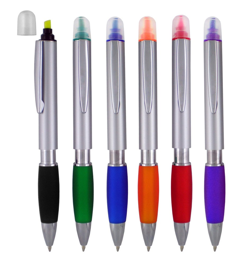 SyPen Ballpoint Pen with Highlighter With Chisel Tips, Comes 6 Pack, Assorted