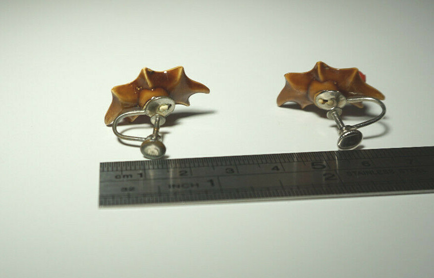 Vintage Christmas Holly Screw Back Earrings Celluloid