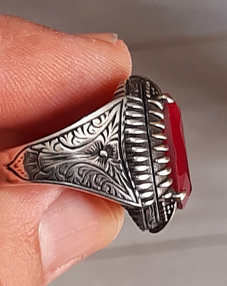 Men 925 Silver Ring Solitaire Ruby Spinel Ring Man Sterling $