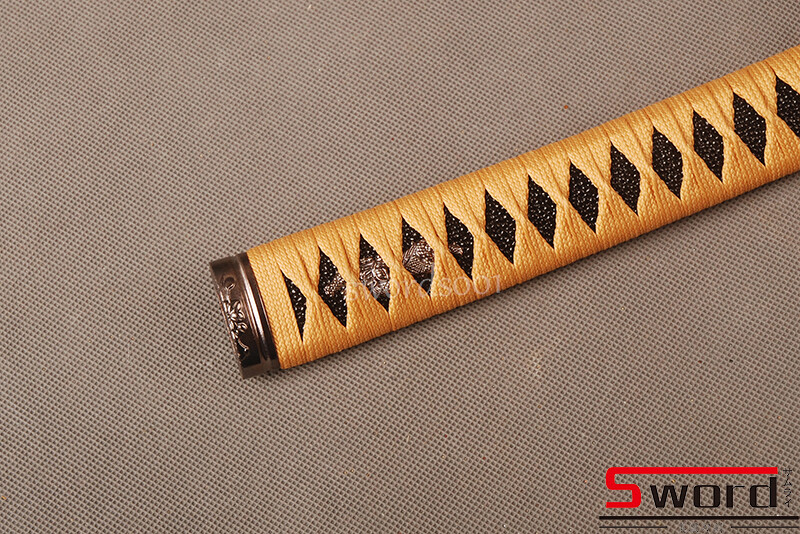 Black Rayskin Brown Ito Cord Handle Tsuka 26cm For Samurai Sword Katana