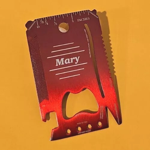 12 Function Red Laser Engraved Personalized Wallet Card Tool Made For Mary