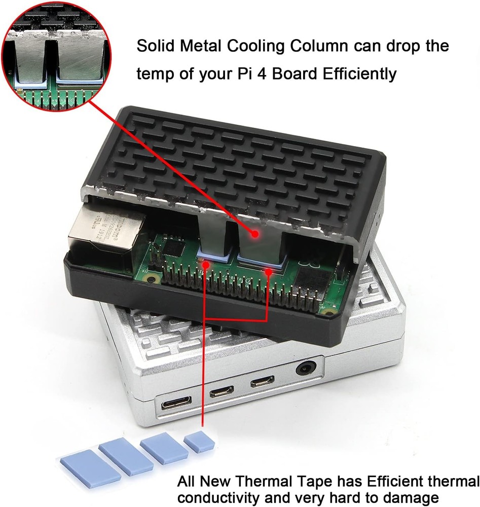 Raspberry Pi 4 Case, Aluminiun Raspberry Pi Case Passive Cooling with Heatsin...