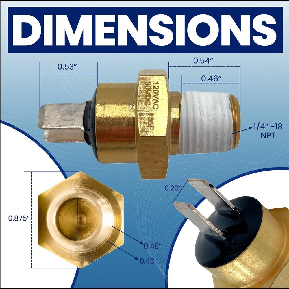 Pool Heater High Limit Switch Replacement Brass 135F Safety Overheat