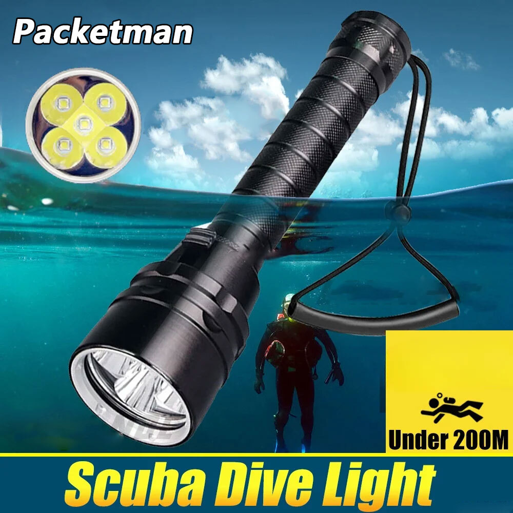 200m Underwater LED Scuba Dive Light Waterproof Rechargeable Diving Flashlight