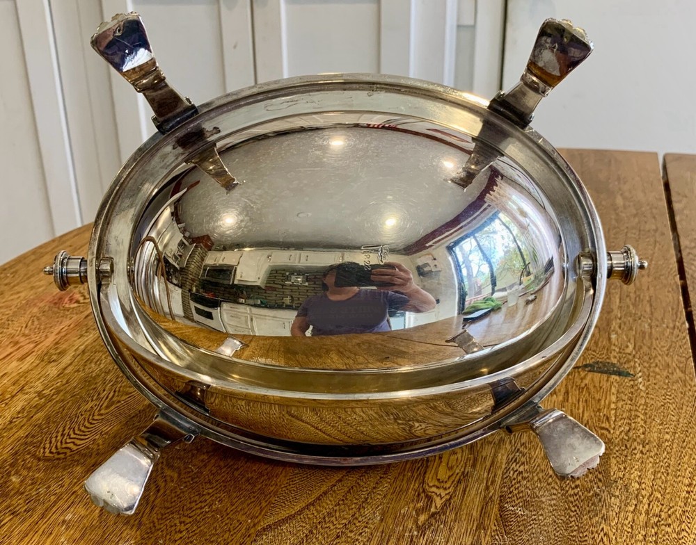 Walker & Hall Silverplate Revolving Domed Oval Warming Serving Dish