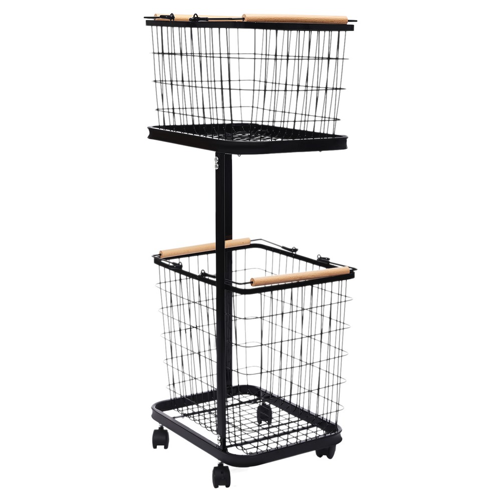2 Tier Laundry Basket Metal Black Rectangular Laundry Basket With Wheels