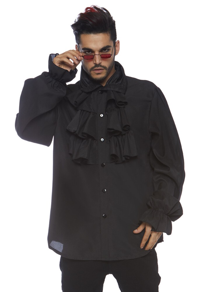 Leg Avenue Ruffle Front Shirt, Black, Large