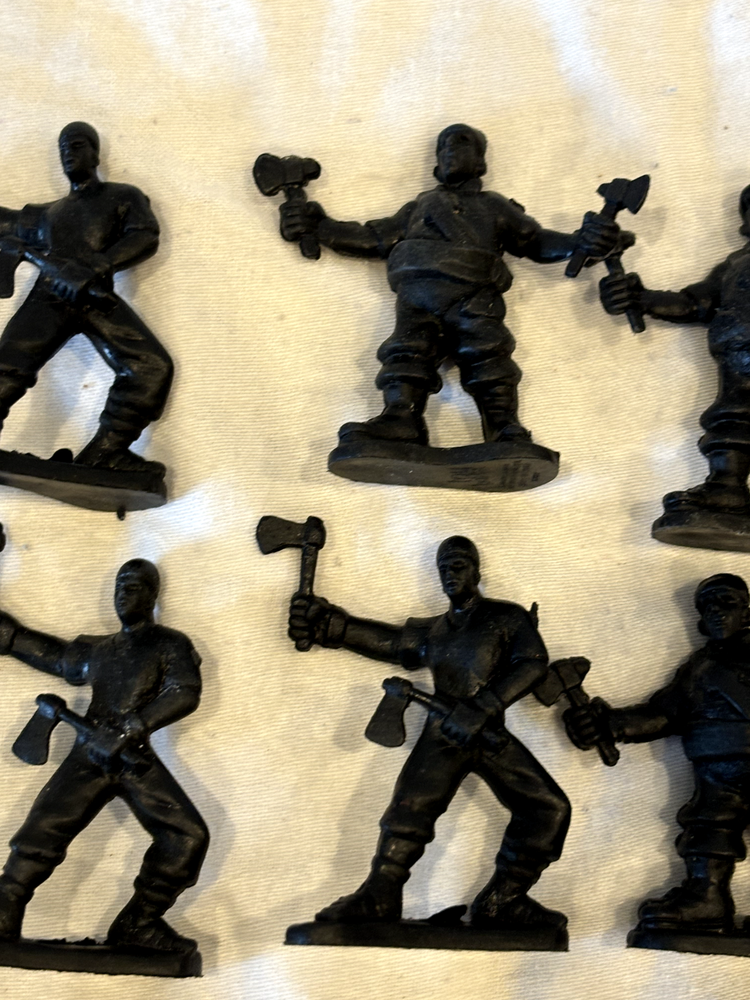 Lot Of (6) Black Plastic Figures with tomahalks