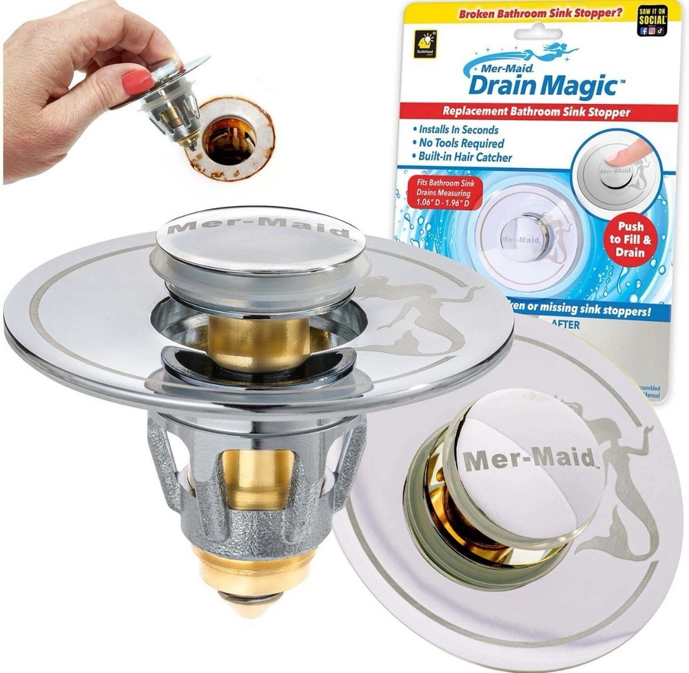 Mer-Maid Drain Magic Universal Sink Stopper, Instantly Replace Broken Stoppers
