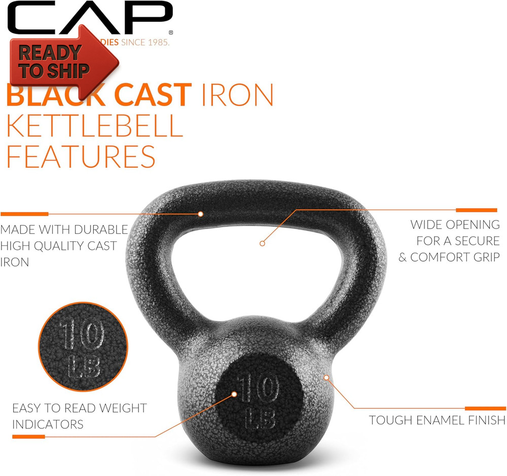 Black Cast Iron Kettlebell Single or Set | 10-80 Lbs