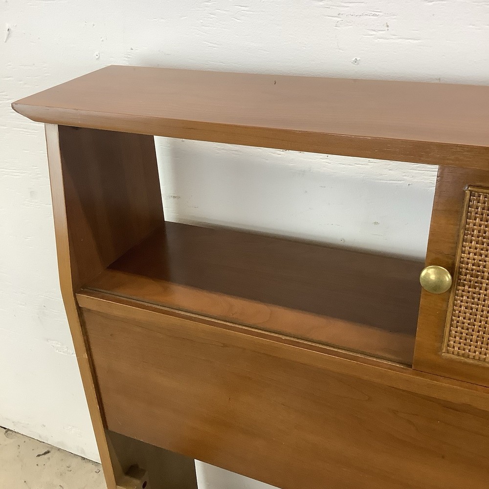 Danish Modern–Inspired Mid-Century Bed with Cane Storage Headboard- Full