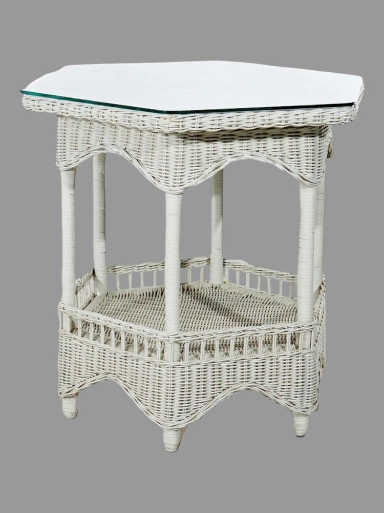 Antique White Painted Wicker Parlor Table