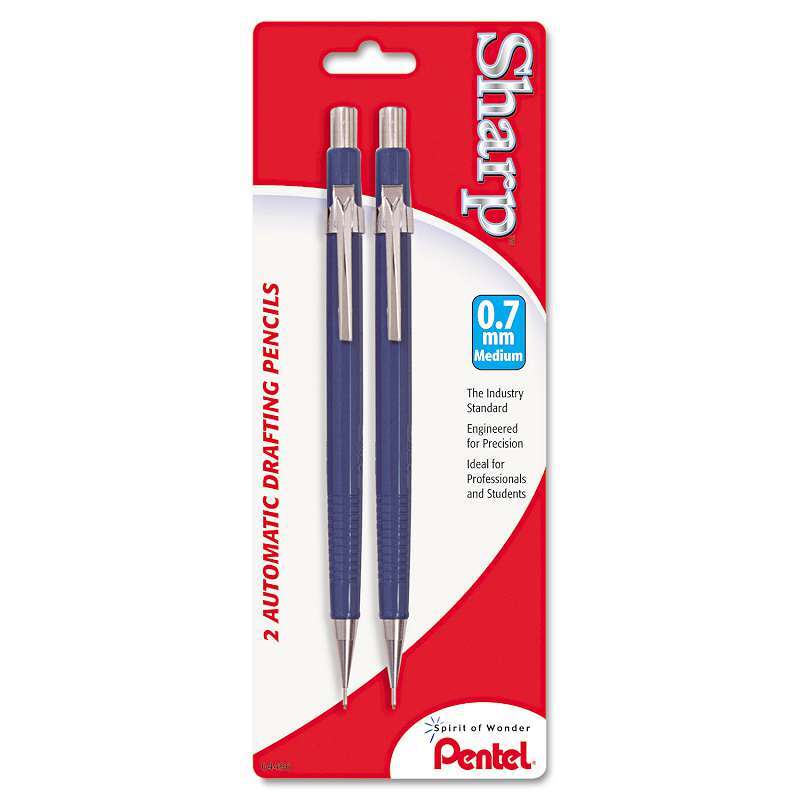 Pentel Sharp Mechanical Drafting Pencil, 0.7 mm, Blue Barrel, 2/Pack