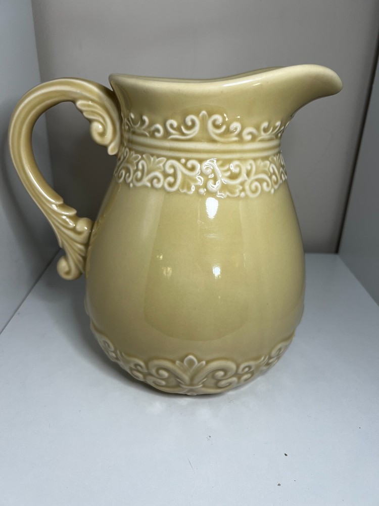 DRAKE DESIGN Embossed PITCHER Fleur de lis BEAUTIFUL 8" TALL