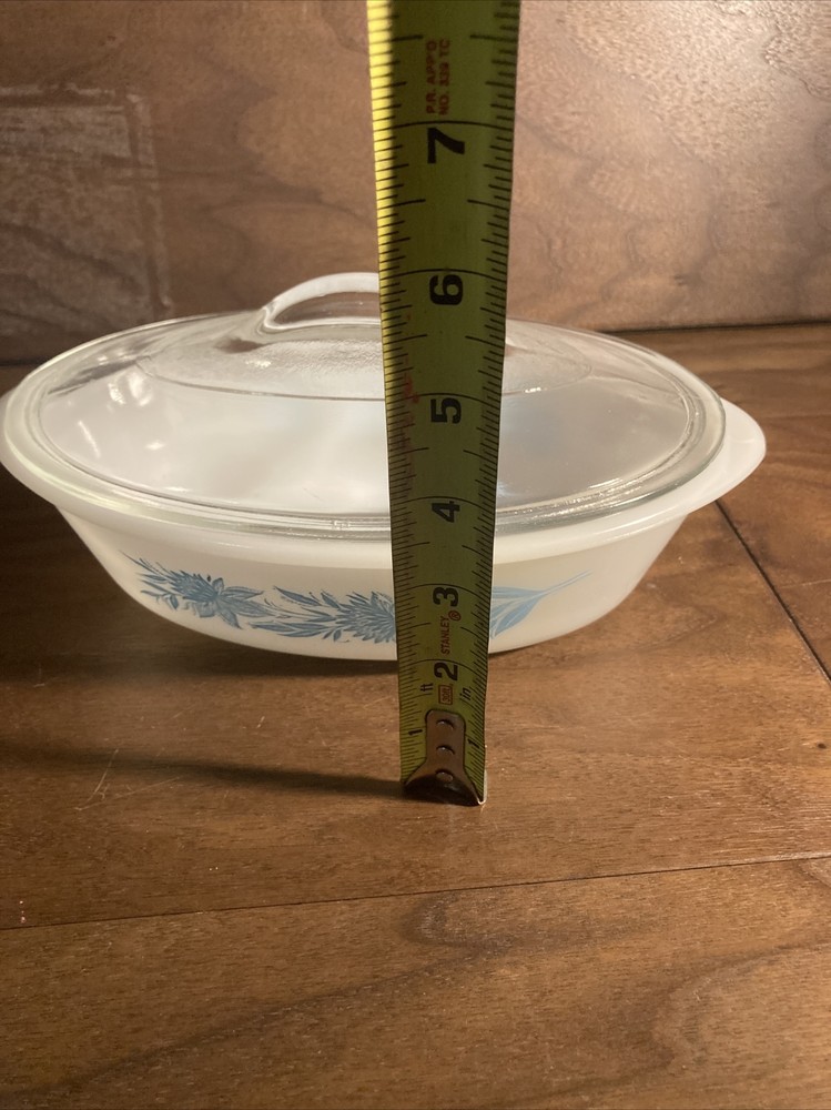 Vintage Glasbake Blue Thistle Covered Dish 1QT