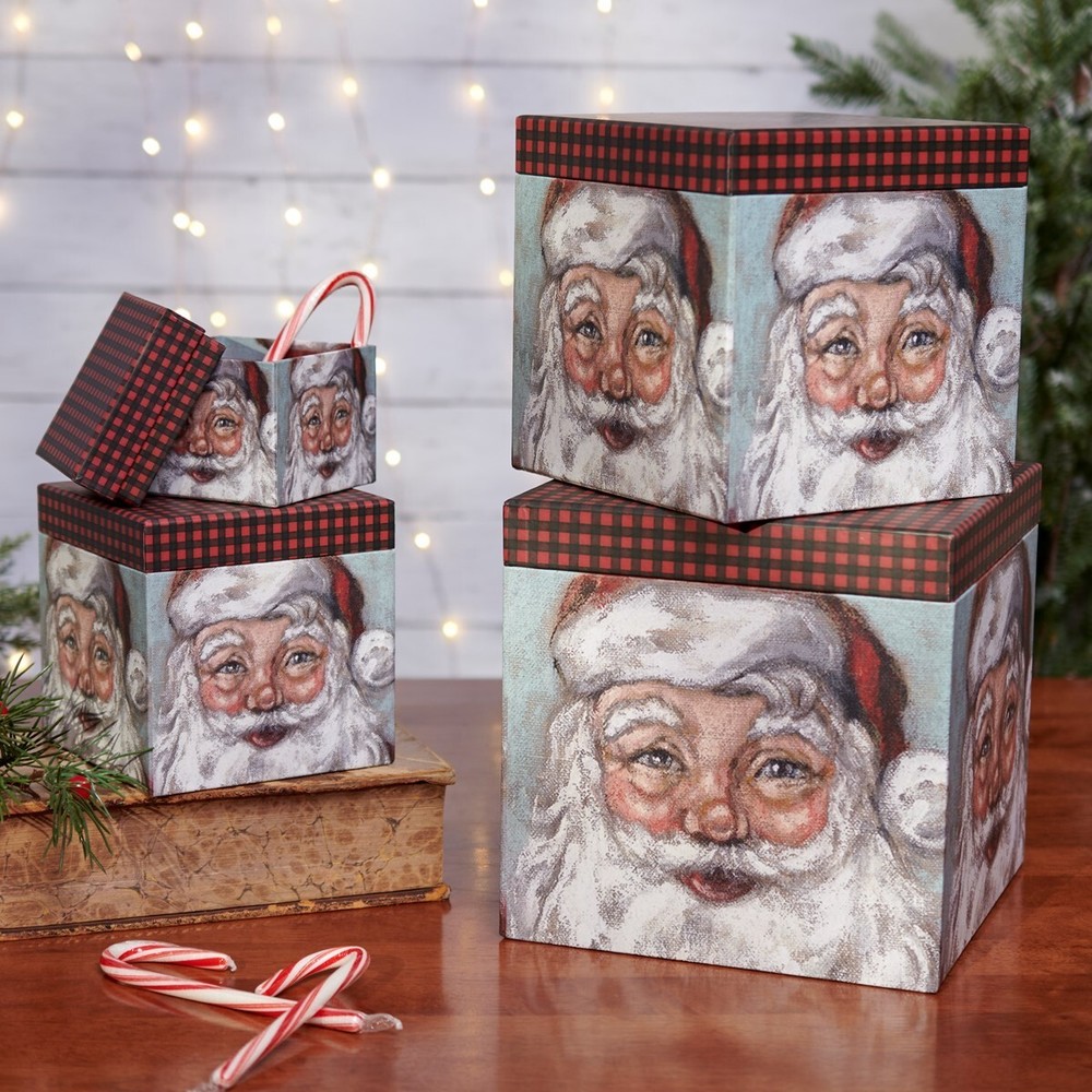 Stacking Santa Box Set, 4 boxes w/lids, Primitives by Kathy NEW