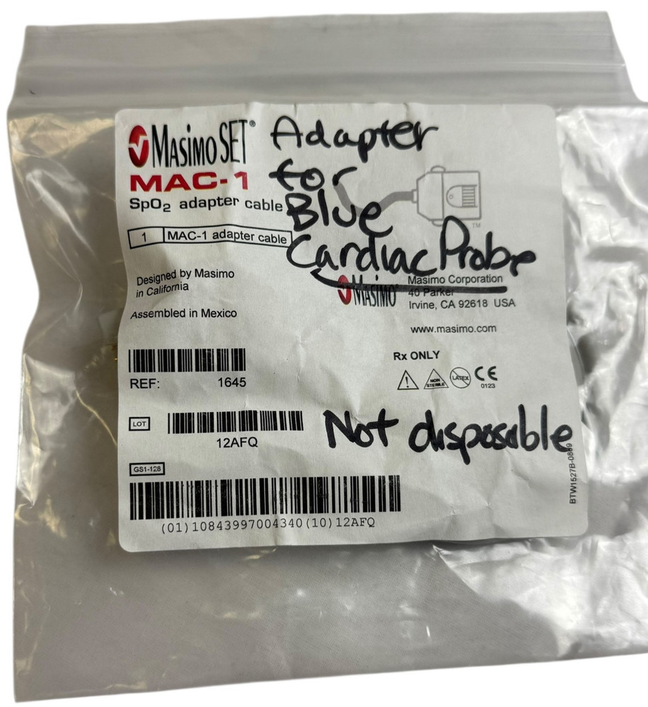 Masimo SET MAC-1 SpO2 Adapter Cable REF 1645