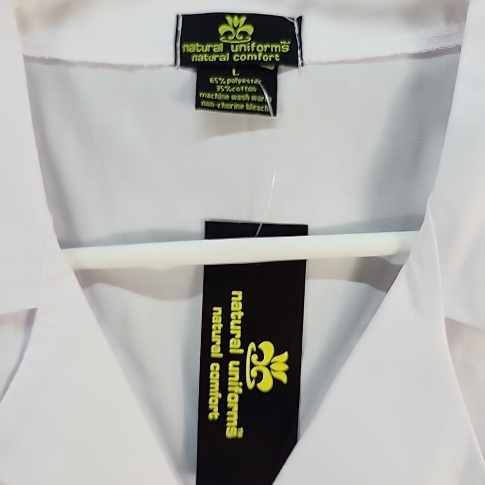 Natural Uniforms Lab Coat White Size Large # 1516 3 Front Pockets W/ Back Strap