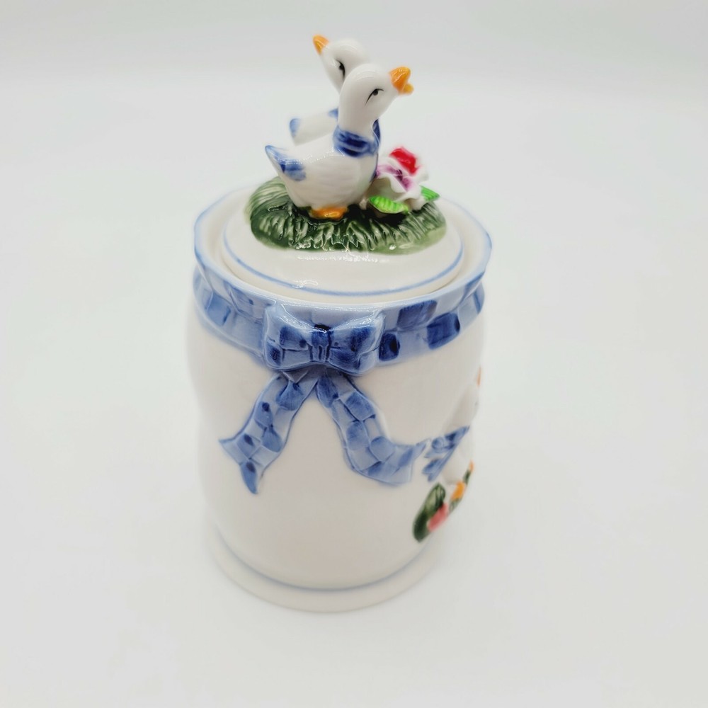 7" Tall Vintage Ceramic Duck Sugar Container With Flowers