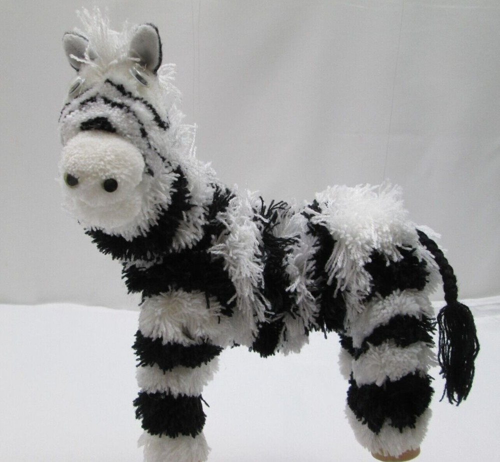 One Yarn Black & White Zebra 4 Legged String Marionette 6" Puppet NP