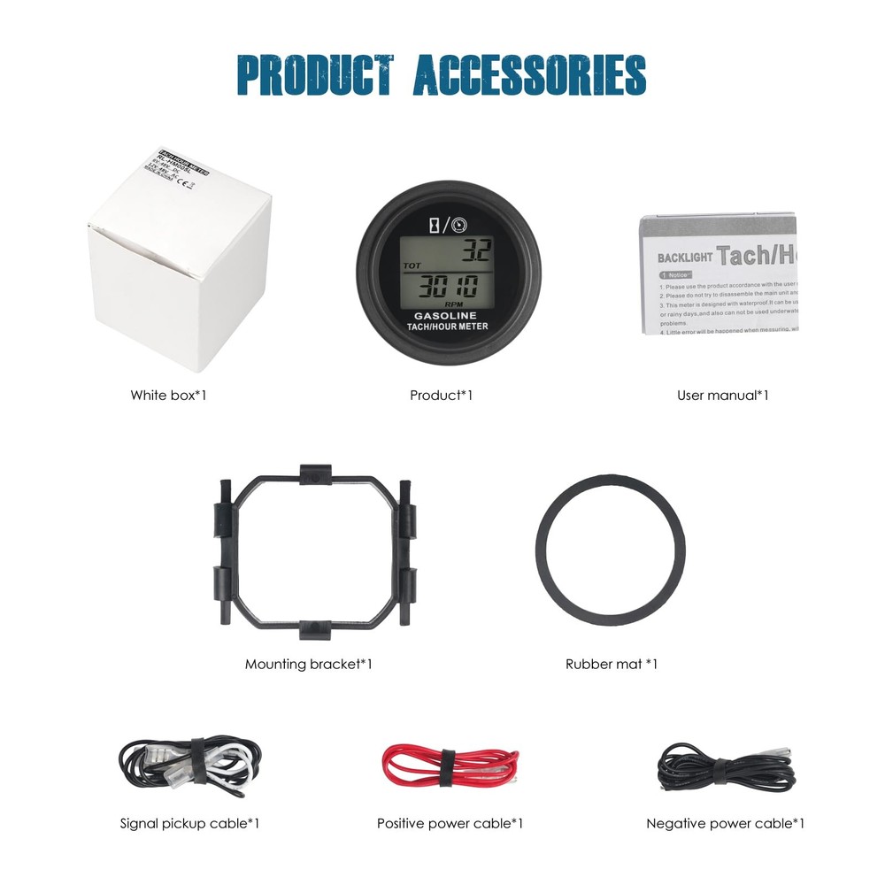 Digital Engine Hour Meter Tachometer,Real-time RPM Record,Backlight Display,S...