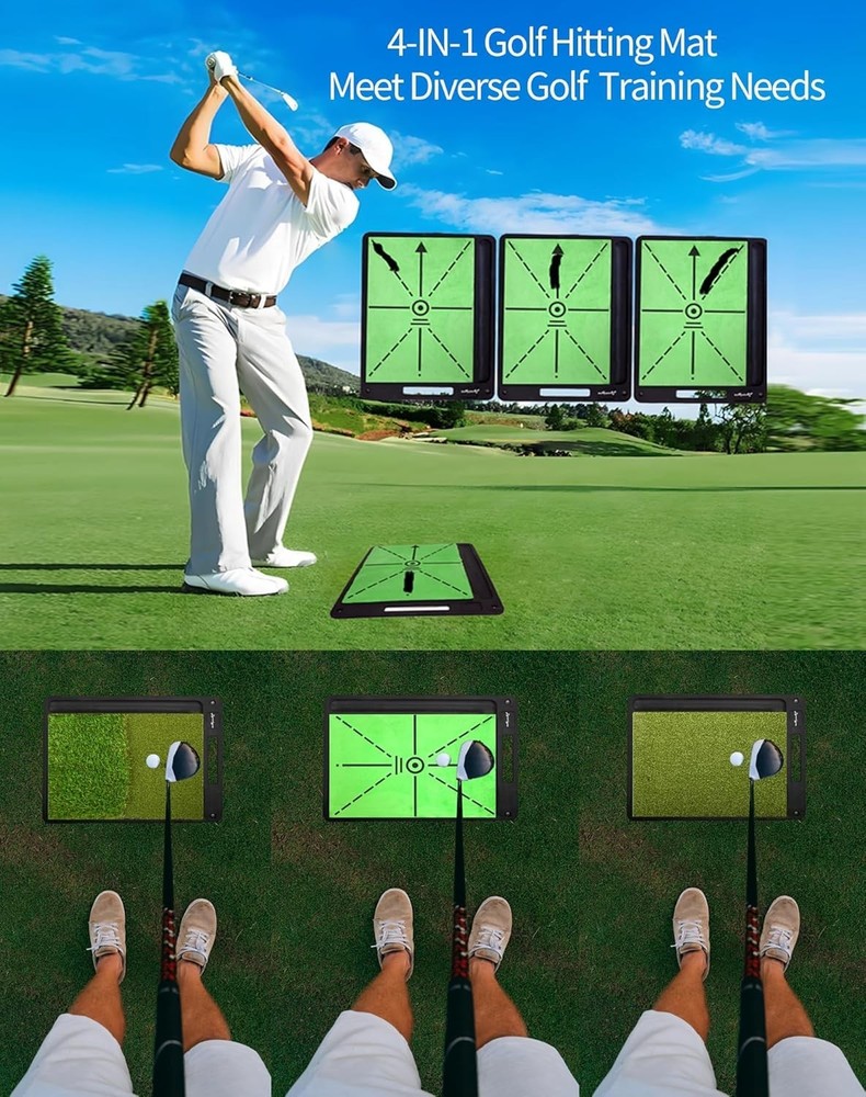 4-in-1 Interchangeable Golf Hitting Mat - Heavy Duty Rubber Base - 24" x 18"