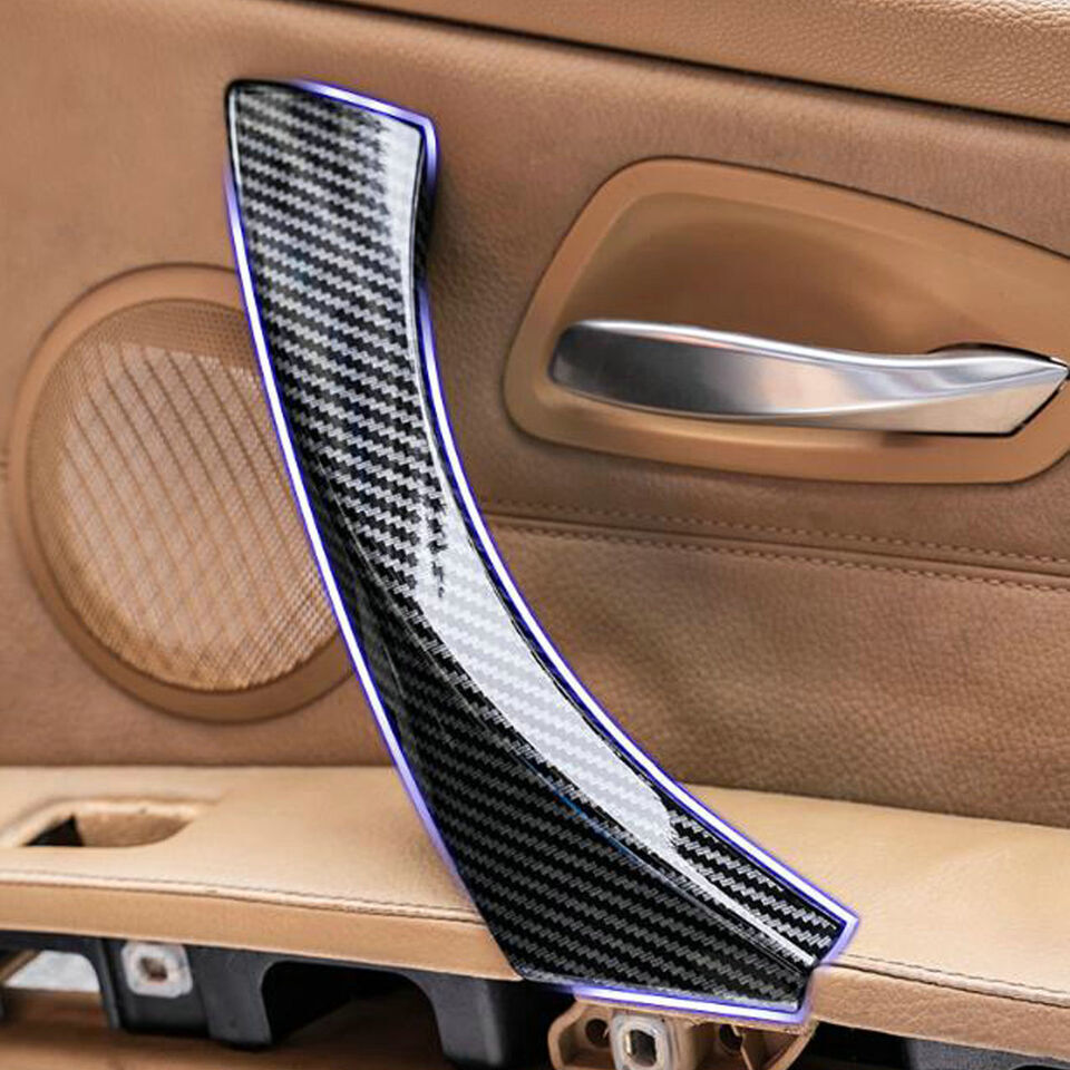 For BMW E90 328i Car Right Side Inner Door Panel Handle Pull Trim Cover Carbon
