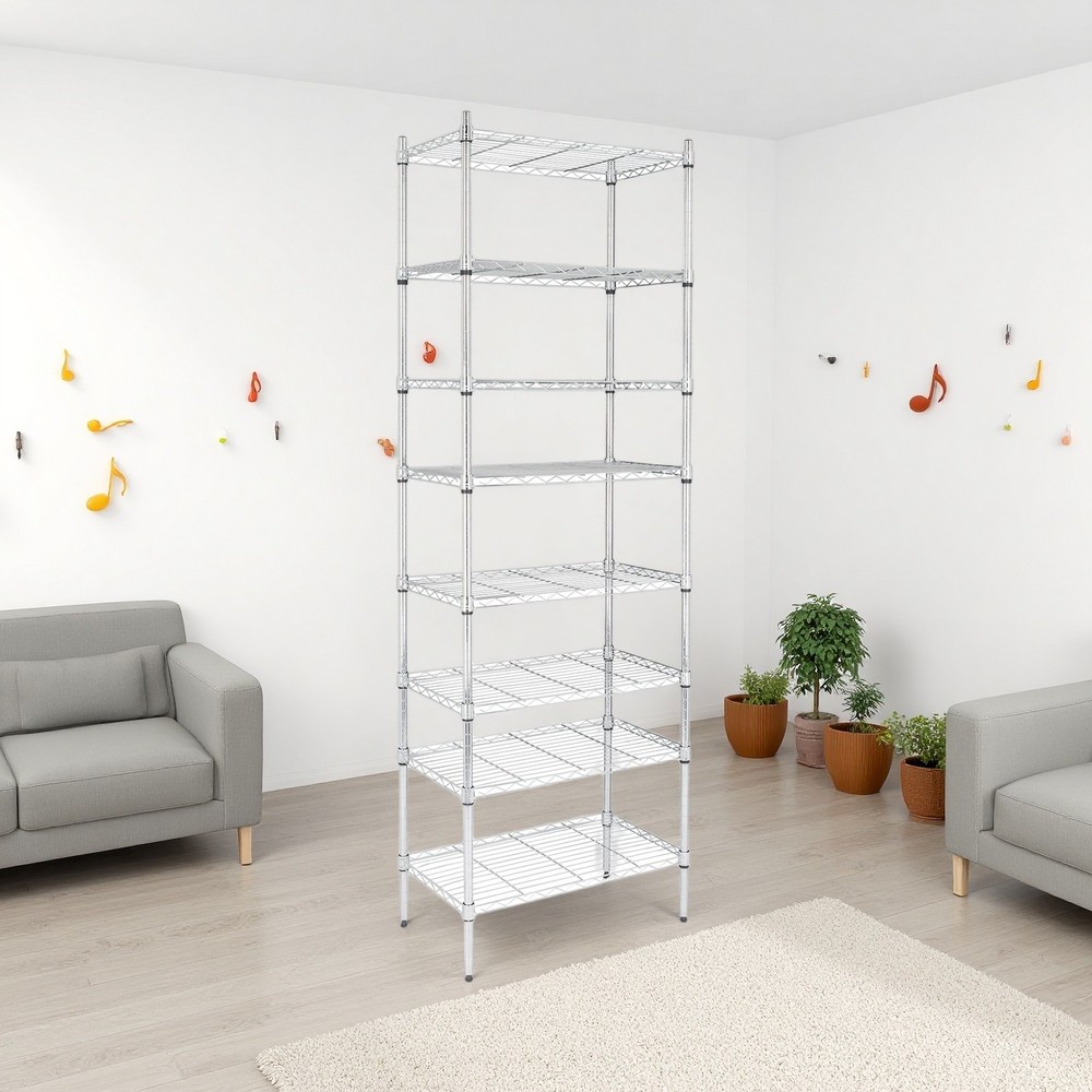 8-Tier Wire Shelving Unit - Heavy Duty, Adjustable, Modular, Silver Kitchen Rack