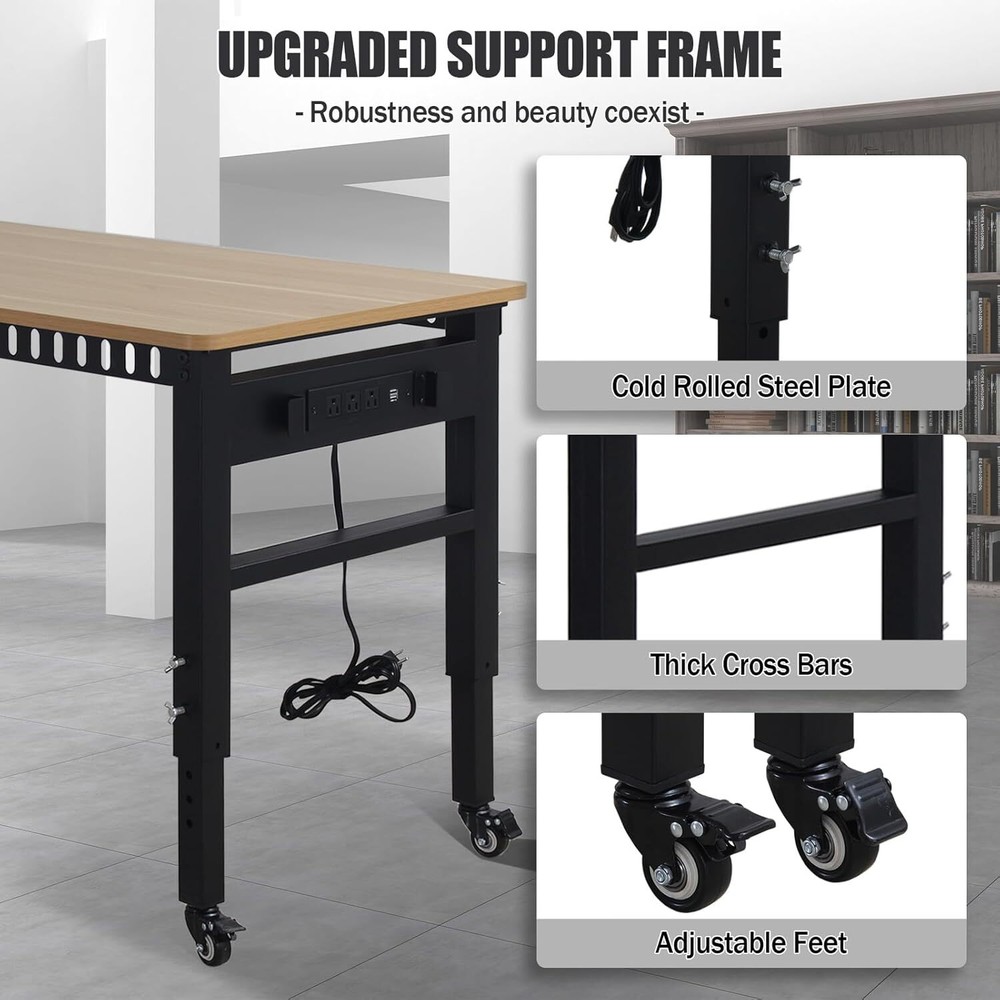 Modern Power Outlet Workbench, Height Adjustable, 2000 lbs Load, USB & Sockets